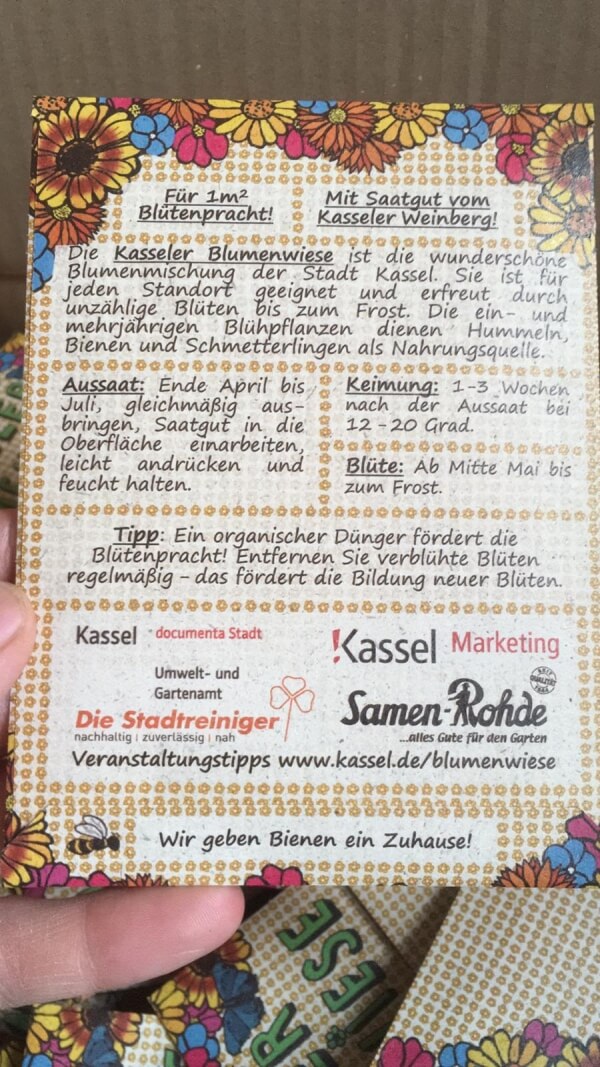Samentütchen Kasseler Blumenwiese 1qm Rückseite